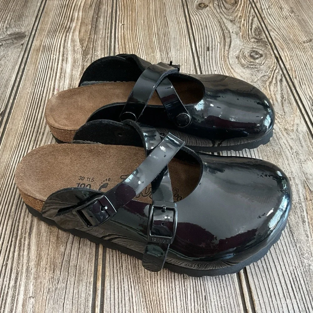 Birkenstock Birki's Boston Slide Patent Black Leather Clogs Kids Girls Size C12